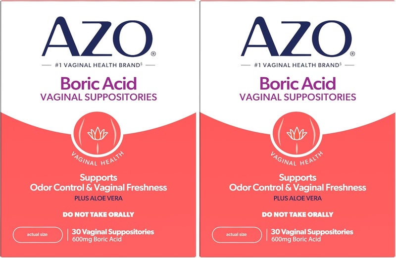 AZO Boric Acid Vaginal Suppositories, Helps Support Odor Control and Balance Vaginal PH with Clinically Studied Boric Acid, Non-GMO, 30 Count (Pack of 2) - Image 1
